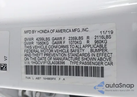 2020 Honda Accord Lx from USA, damaged, VIN 1HGCV1F12LA038396